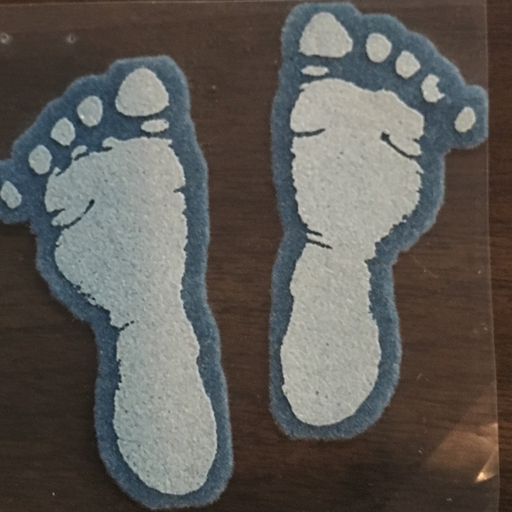 Blue iron on transfer baby feet